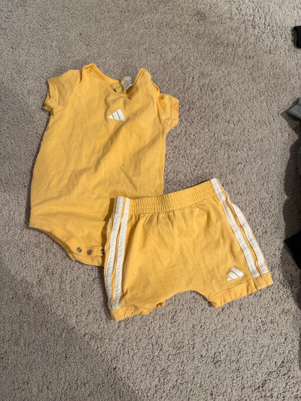adidas Yellow Baby Bodysuit and Shorts Set with White Accents